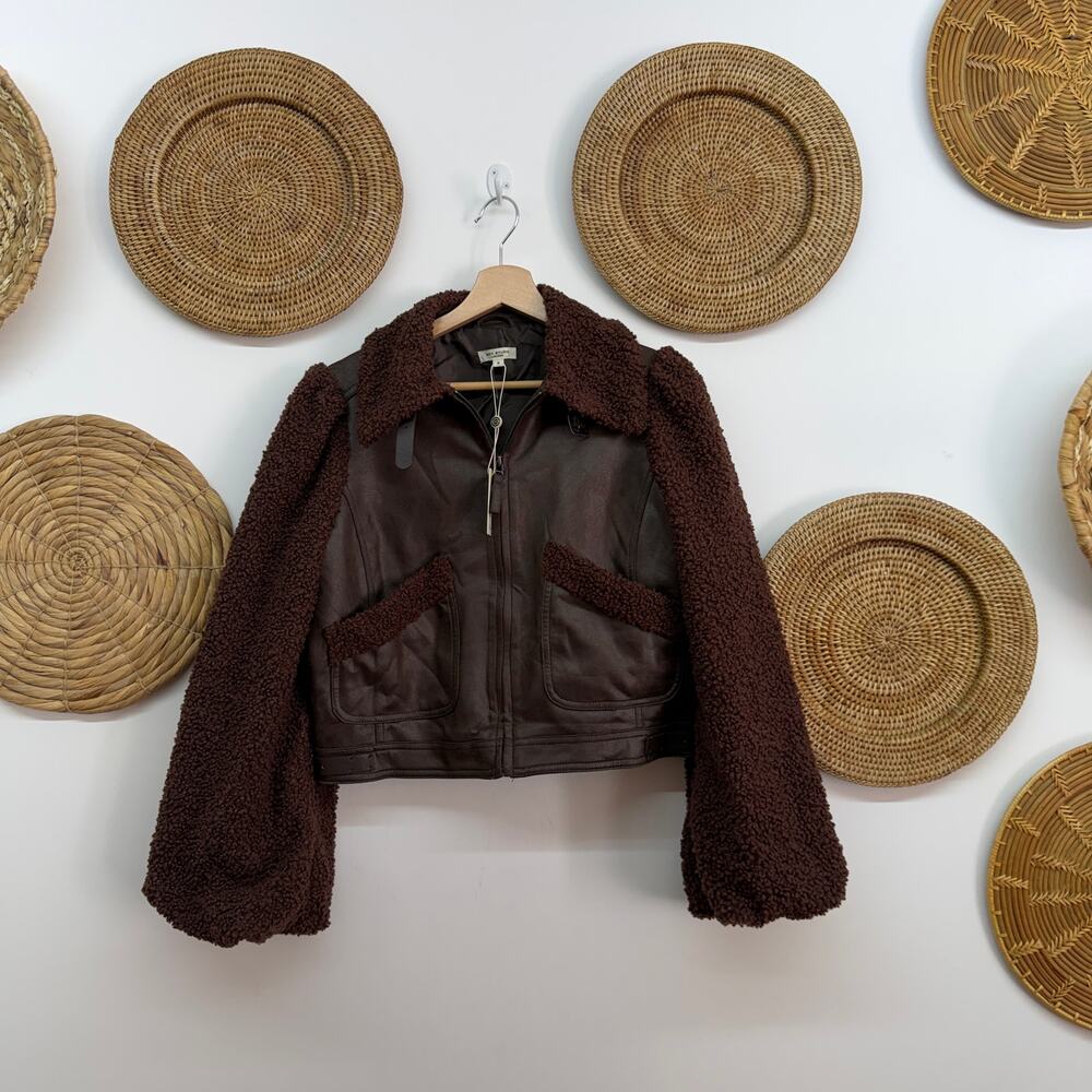 NEW $178 Max Studio Brown Shearling Jacket Small